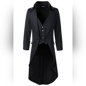 Men’s 4XL Black Gothic Steampunk Victorian Tailcoat Cosplay Jacket Halloween